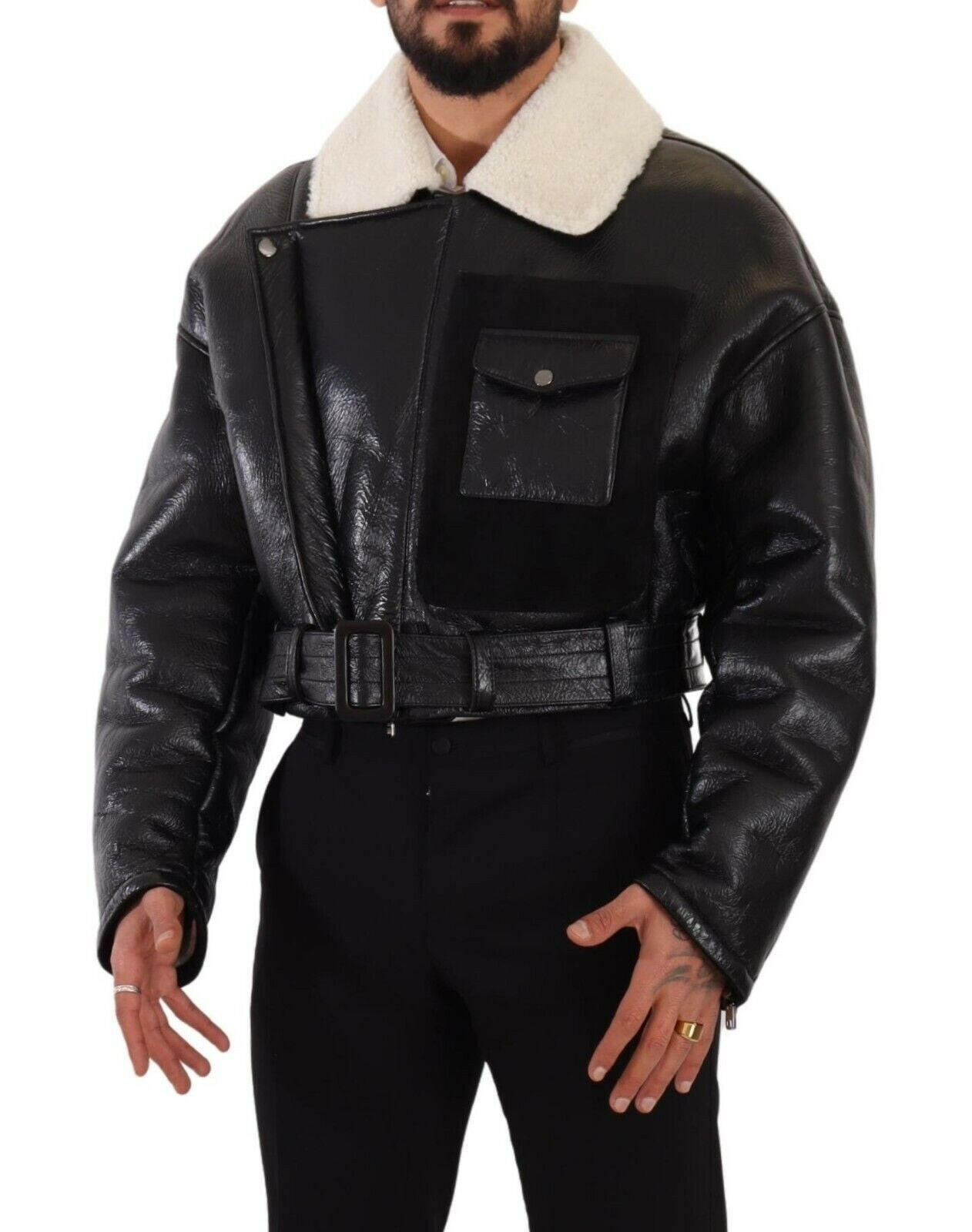 Dolce &amp; Gabbana Élégante veste de motard en peau lainée