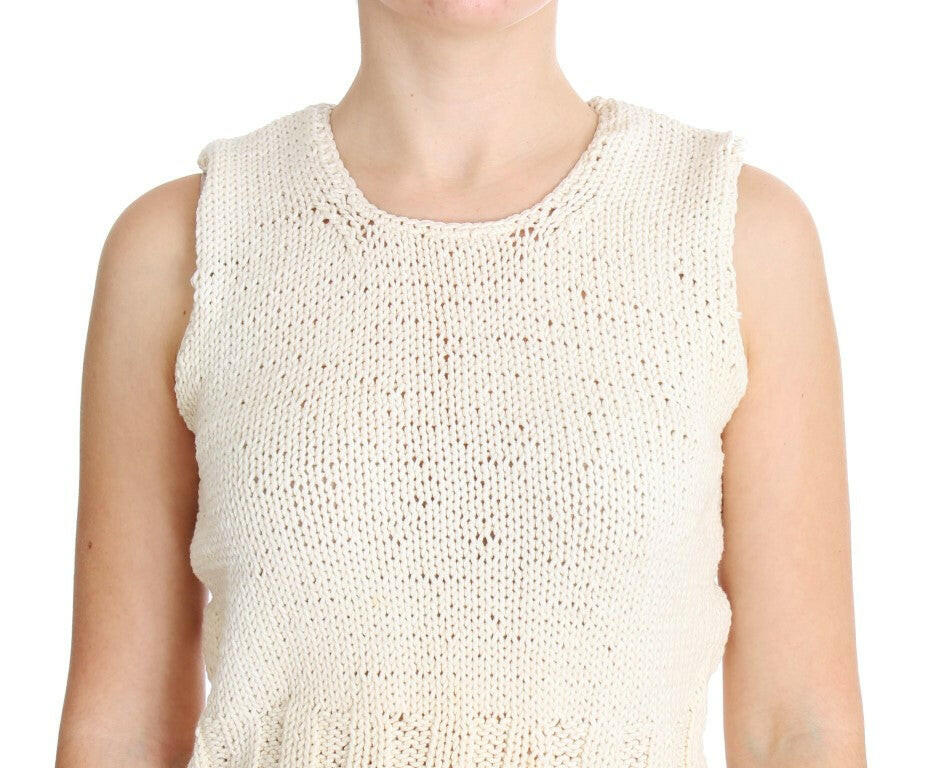 PINK MEMORIES Beige Cotton Blend Knitted Sleeveless Sweater