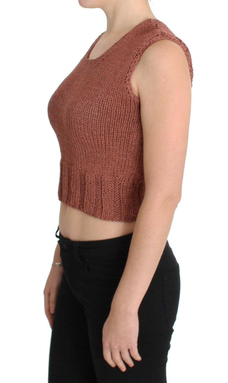 PINK MEMORIES Red Cotton Blend Knitted Sleeveless Sweater