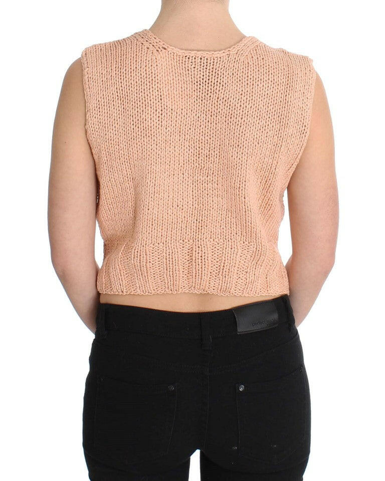 PINK MEMORIES Pink Cotton Blend Knitted Sleeveless Sweater
