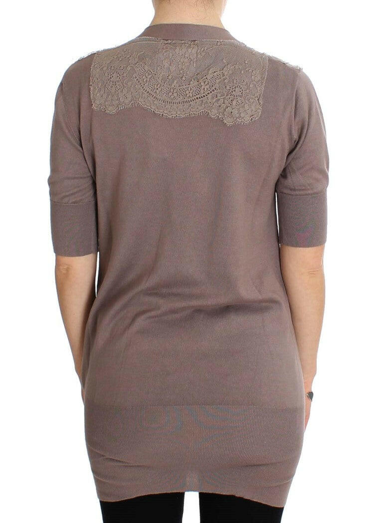 PINK MEMORIES Purple Lace Cotton Cardigan Sweater