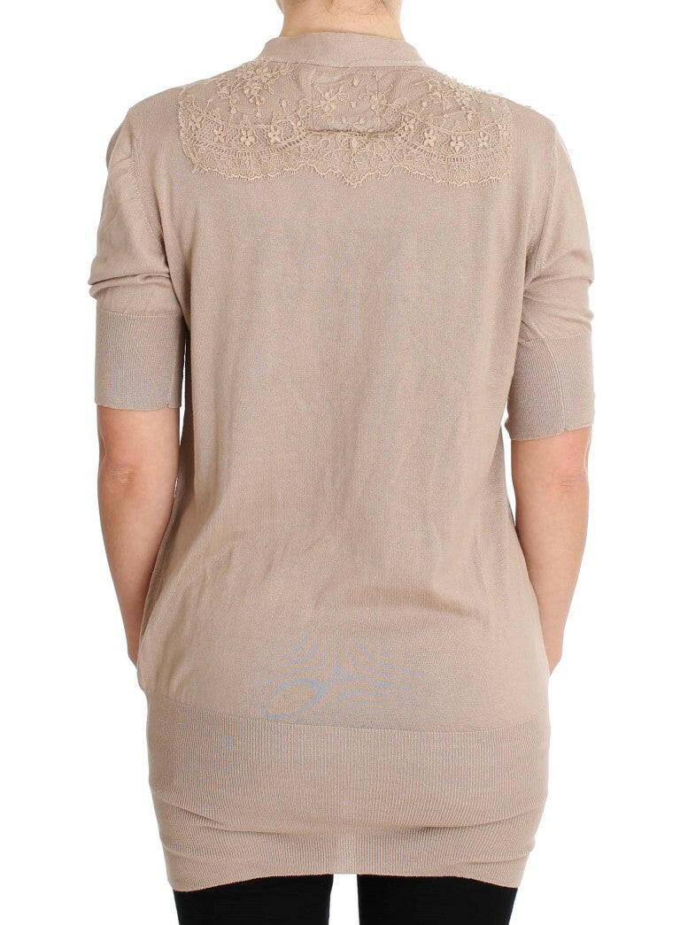 PINK MEMORIES Pink Lace Cotton Cardigan Sweater