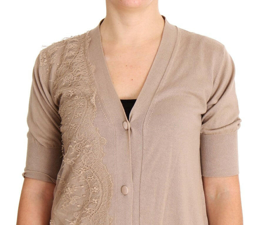 PINK MEMORIES Pink Lace Cotton Cardigan Sweater