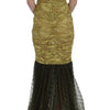Dolce & Gabbana Yellow Black Floral Lace Ricamo Gown Dress