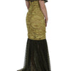 Dolce & Gabbana Yellow Black Floral Lace Ricamo Gown Dress