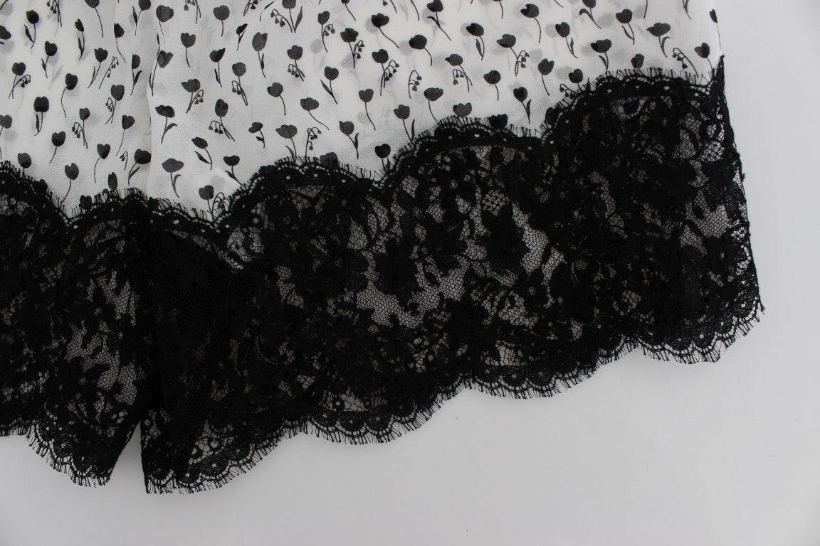 Dolce & Gabbana White Black Floral Lace Silk Sleepwear Shorts