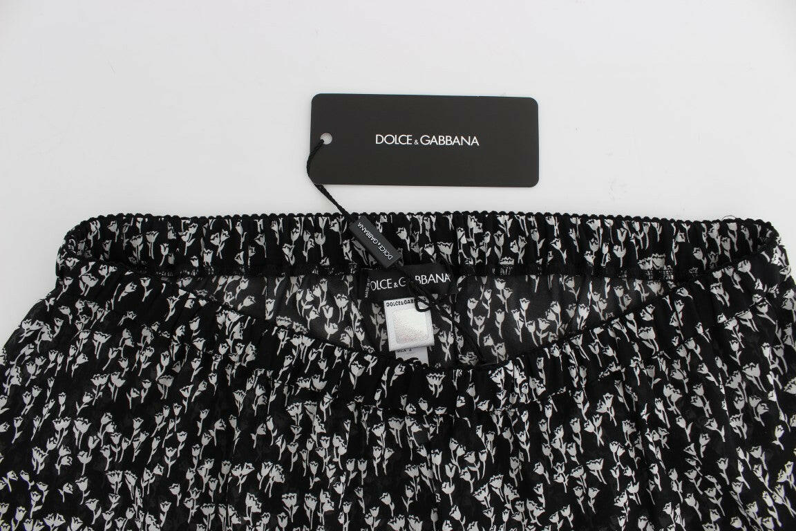 Dolce & Gabbana Black White Floral Lace Silk Sleepwear Shorts