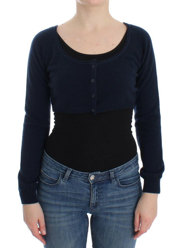 Pull court chic en cachemire mélangé bleu Ermanno Scervino