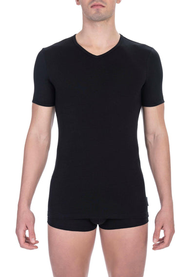 T-shirt col V en coton noir Bikkembergs pour homme