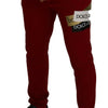 Dolce & Gabbana Red Cotton Logo Patch Sweatpants Jogging Pants