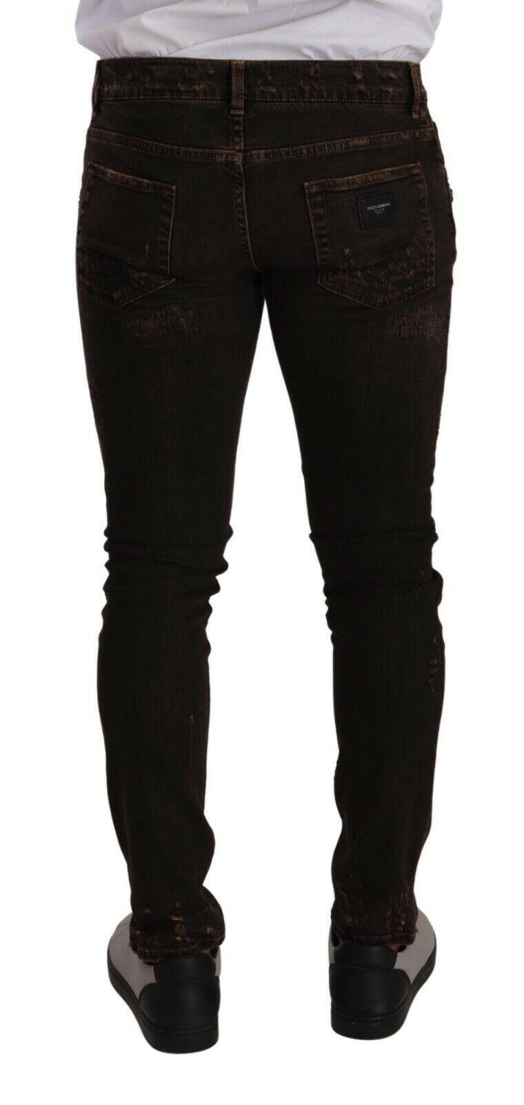 Dolce &amp; Gabbana – Braune Skinny-Jeans im Used-Look in Slim Fit