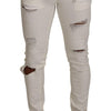Dolce & Gabbana White Tattered Skinny Cotton Men Denim Jeans