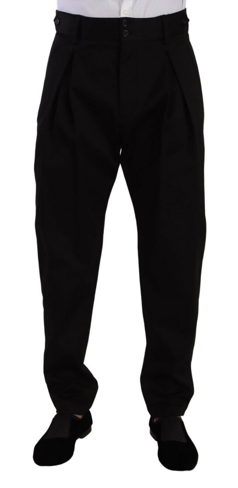Dolce & Gabbana Black Cotton High Waist Men Trouser Dress Pants