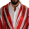 Dolce & Gabbana Red White Striped Silk Mens Night Gown Robe