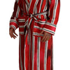 Dolce & Gabbana Red White Striped Silk Mens Night Gown Robe