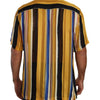 Dolce & Gabbana Yellow Striped Short Sleeve Silk Shirt