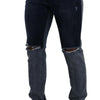 Dolce &amp; Gabbana – Zweifarbige Slim-Jeans aus zerfetzter Baumwolle in Blau