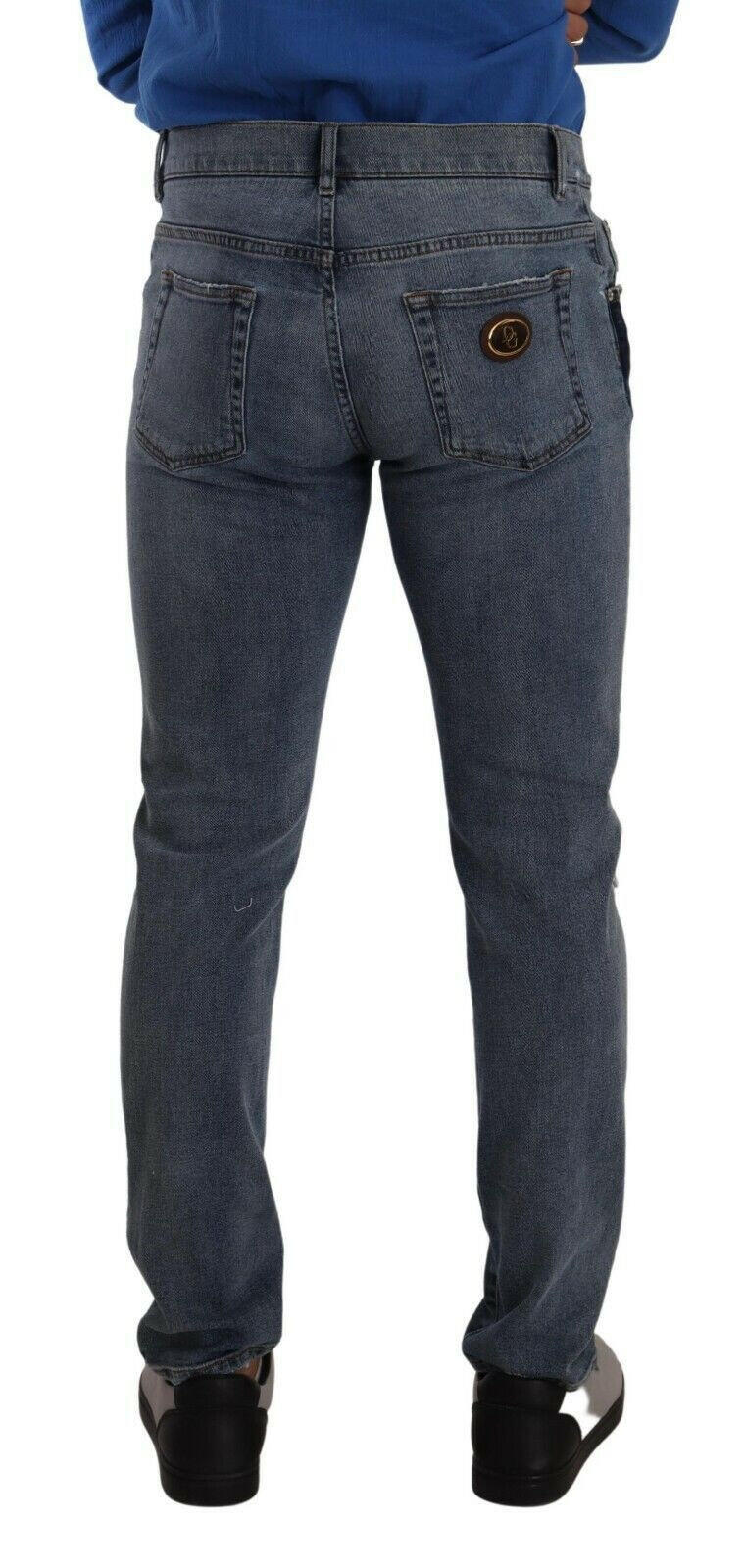 Dolce &amp; Gabbana – Zweifarbige Slim-Jeans aus zerfetzter Baumwolle in Blau
