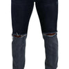 Dolce &amp; Gabbana – Zweifarbige Slim-Jeans aus zerfetzter Baumwolle in Blau
