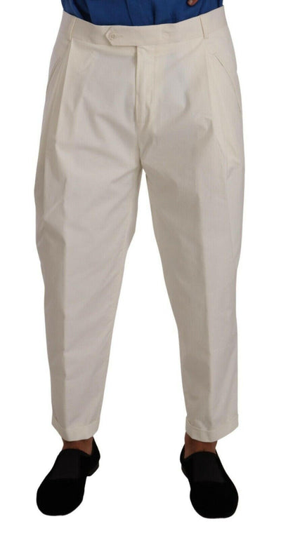 Dolce & Gabbana White Cotton Tapered Men Trouser Dress Pants