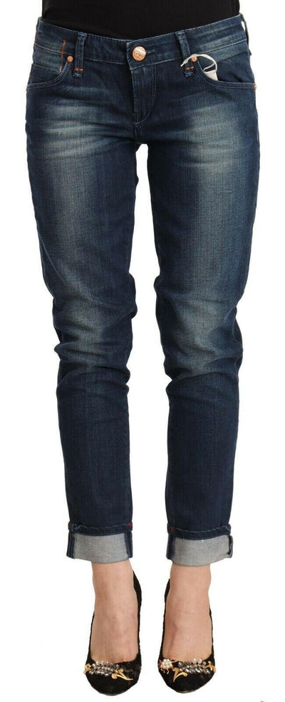 Acht – Blau verwaschene Skinny-Jeans mit niedriger Taille und umgeschlagenem Saum
