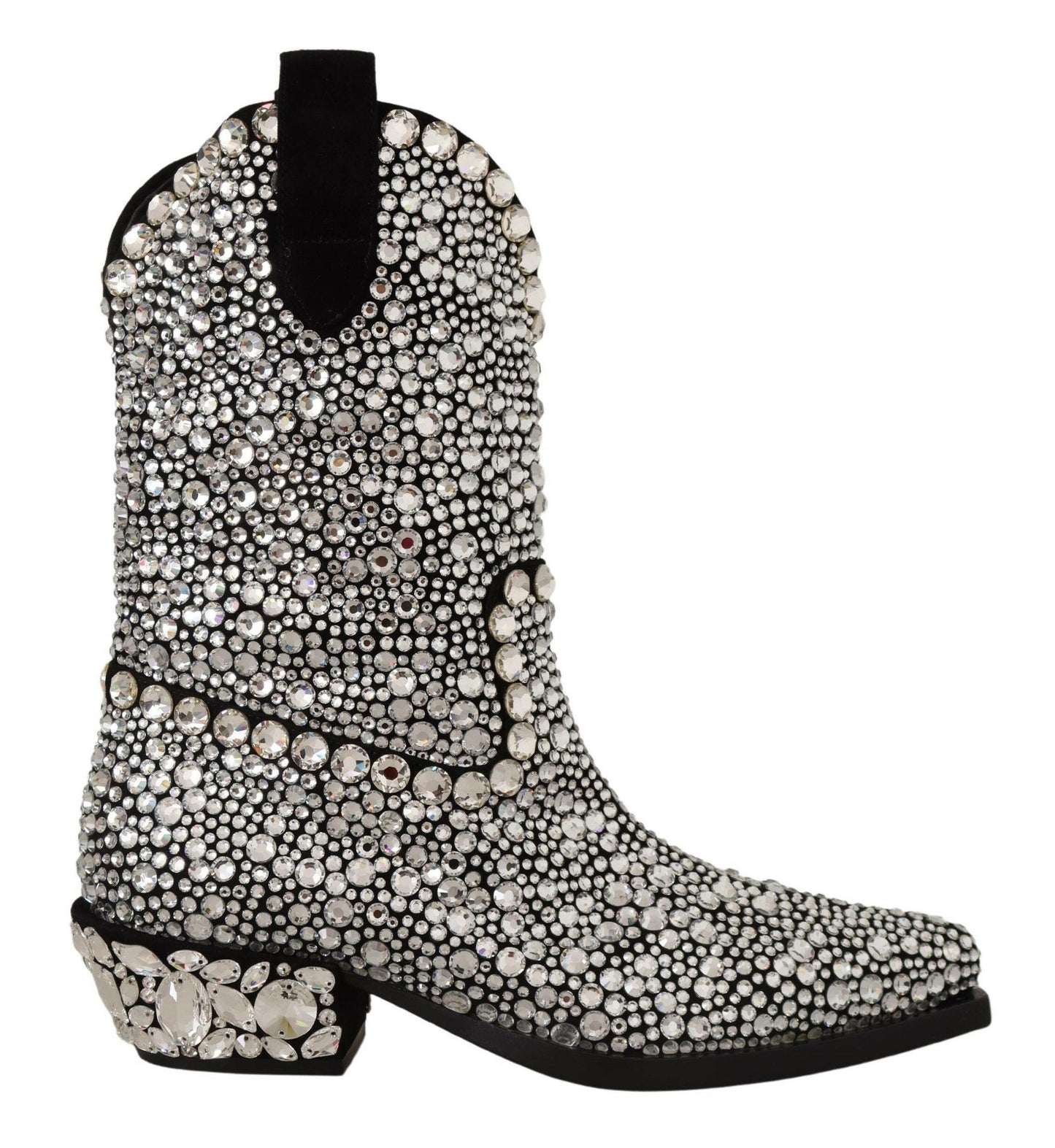 Dolce &amp; Gabbana Cowgirl-Stiefel aus schwarzem Wildleder mit Strass-Kristallen