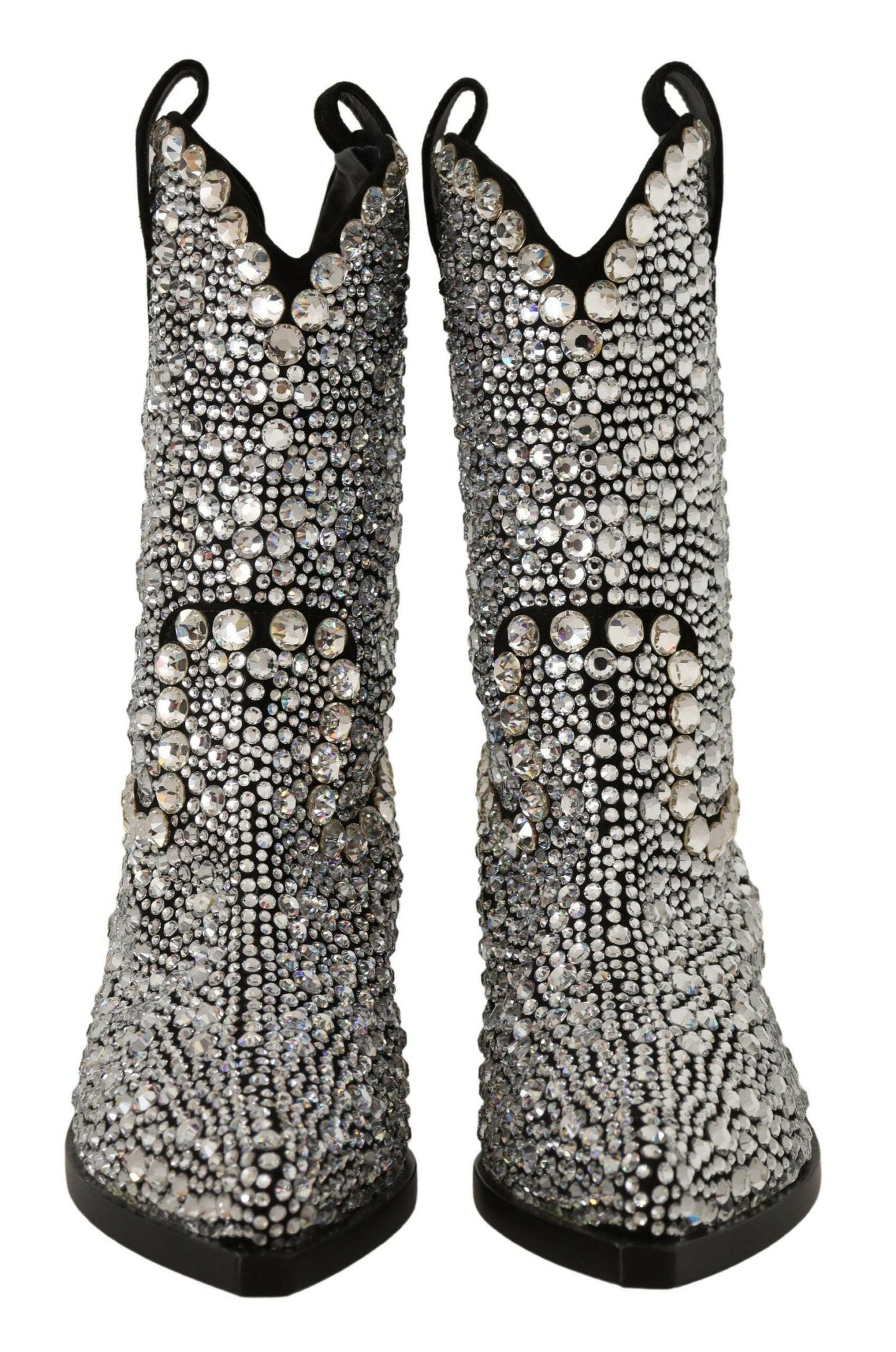 Dolce &amp; Gabbana Cowgirl-Stiefel aus schwarzem Wildleder mit Strass-Kristallen