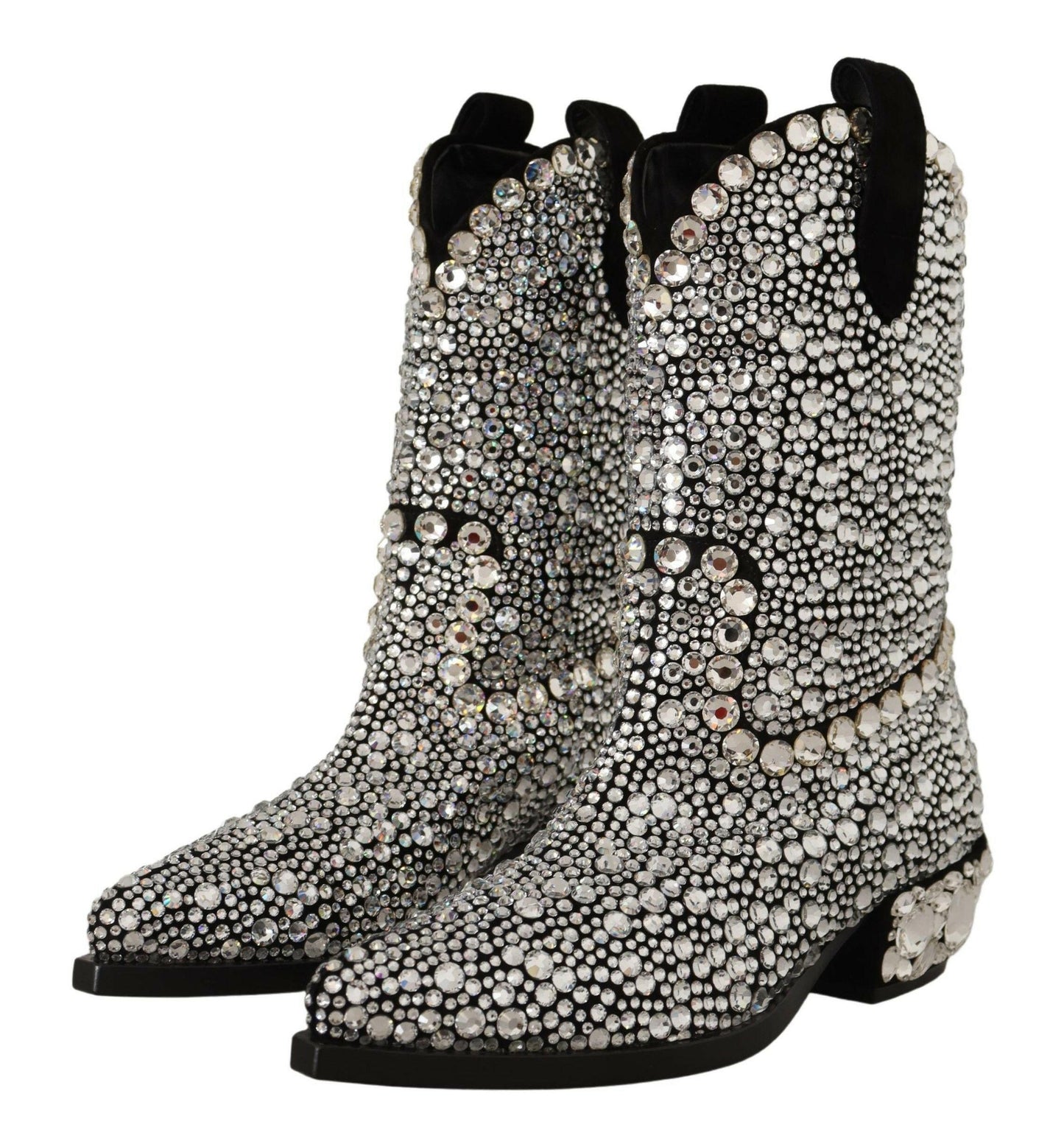 Dolce &amp; Gabbana Cowgirl-Stiefel aus schwarzem Wildleder mit Strass-Kristallen