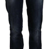 GF Ferre Dark Blue Washed Mid Waist Cotton Denim Straight Jeans