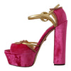 Dolce & Gabbana Pink Velvet Crystal Ankle Strap Sandals Shoes