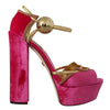 Dolce & Gabbana Pink Velvet Crystal Ankle Strap Sandals Shoes