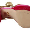 Dolce & Gabbana Pink Velvet Crystal Ankle Strap Sandals Shoes