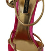 Dolce & Gabbana Pink Velvet Crystal Ankle Strap Sandals Shoes