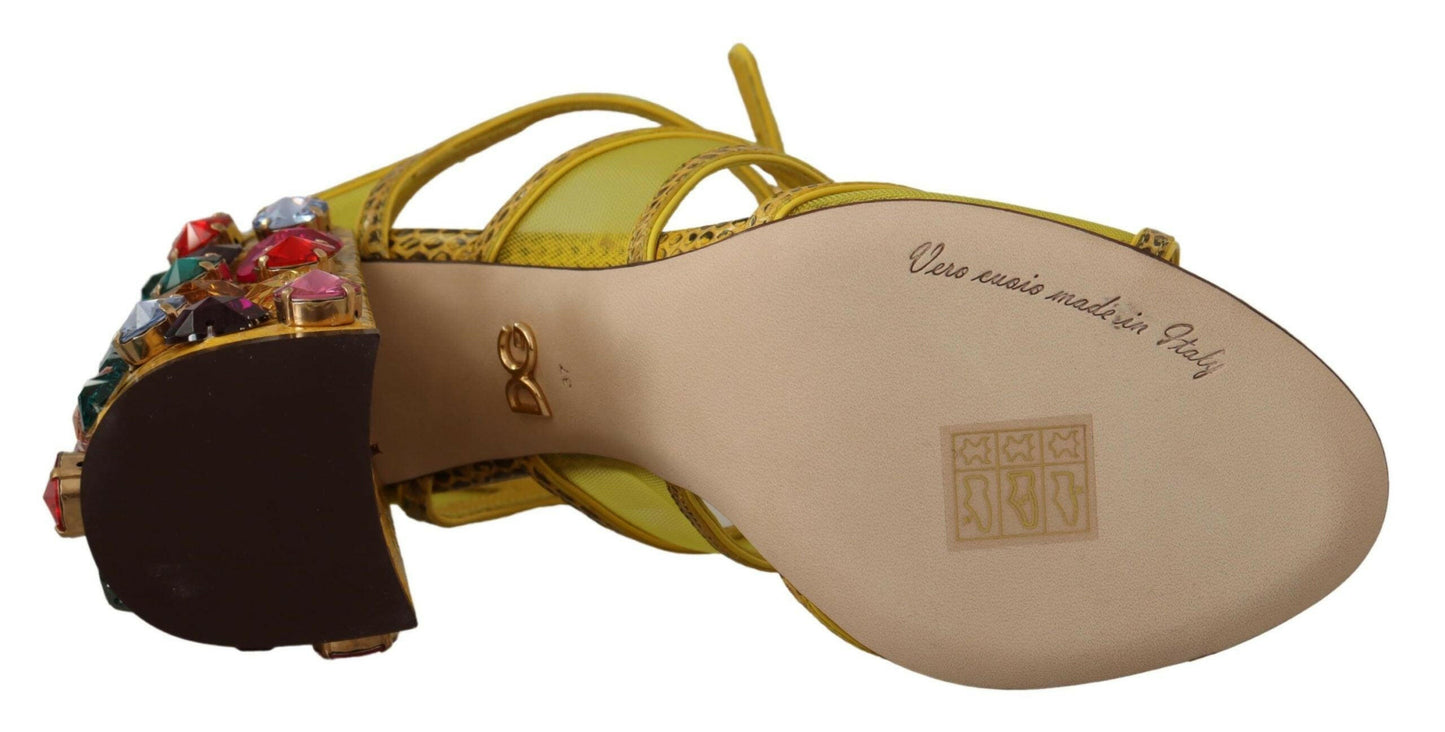 Dolce & Gabbana Yellow Leather Crystal Ayers Sandals Shoes