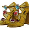 Dolce & Gabbana Yellow Leather Crystal Ayers Sandals Shoes