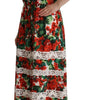 Dolce & Gabbana Multicolor Geranium Print Lace Long Maxi Dress