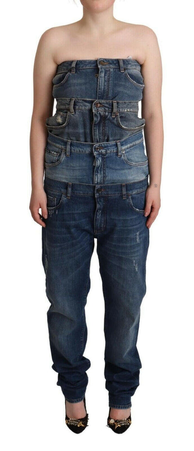 Dolce &amp; Gabbana Dunkelblaues trägerloses Jeans-Jumpsuitkleid aus Baumwolle