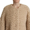 Dolce & Gabbana Beige Cashmere Wool Faux Fur Coat Jacket