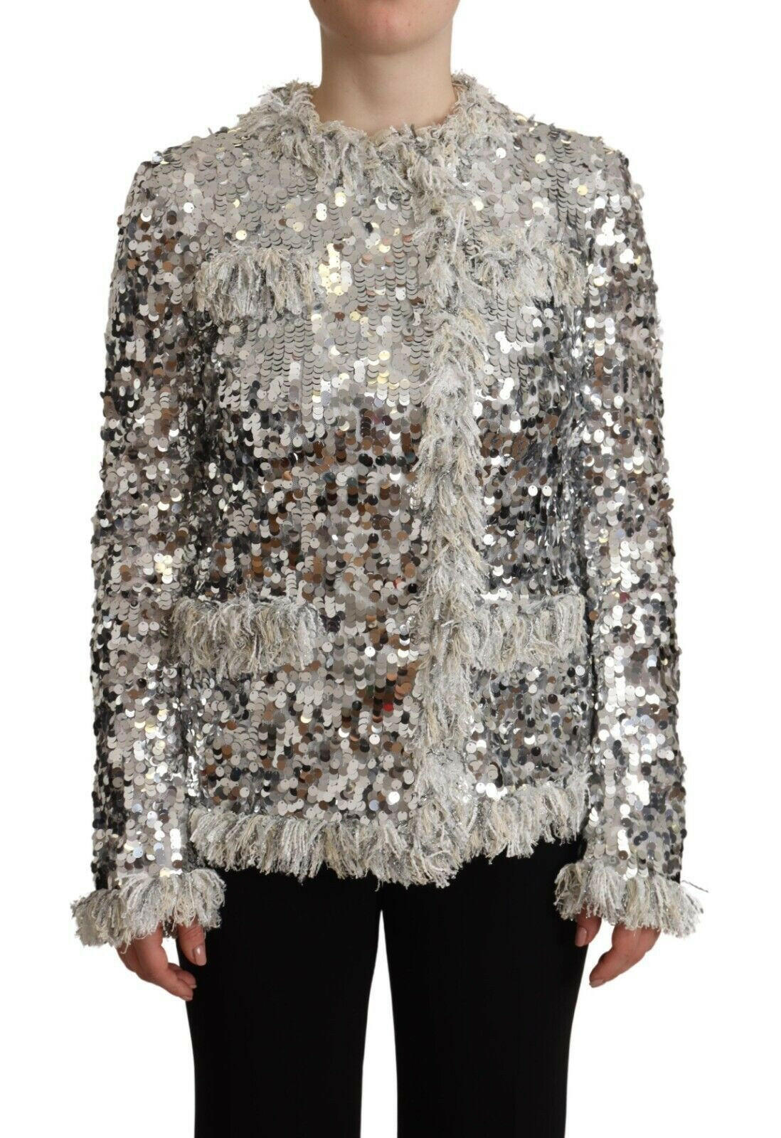 Dolce &amp; Gabbana Chic Veste Manteau à Paillettes Argentées