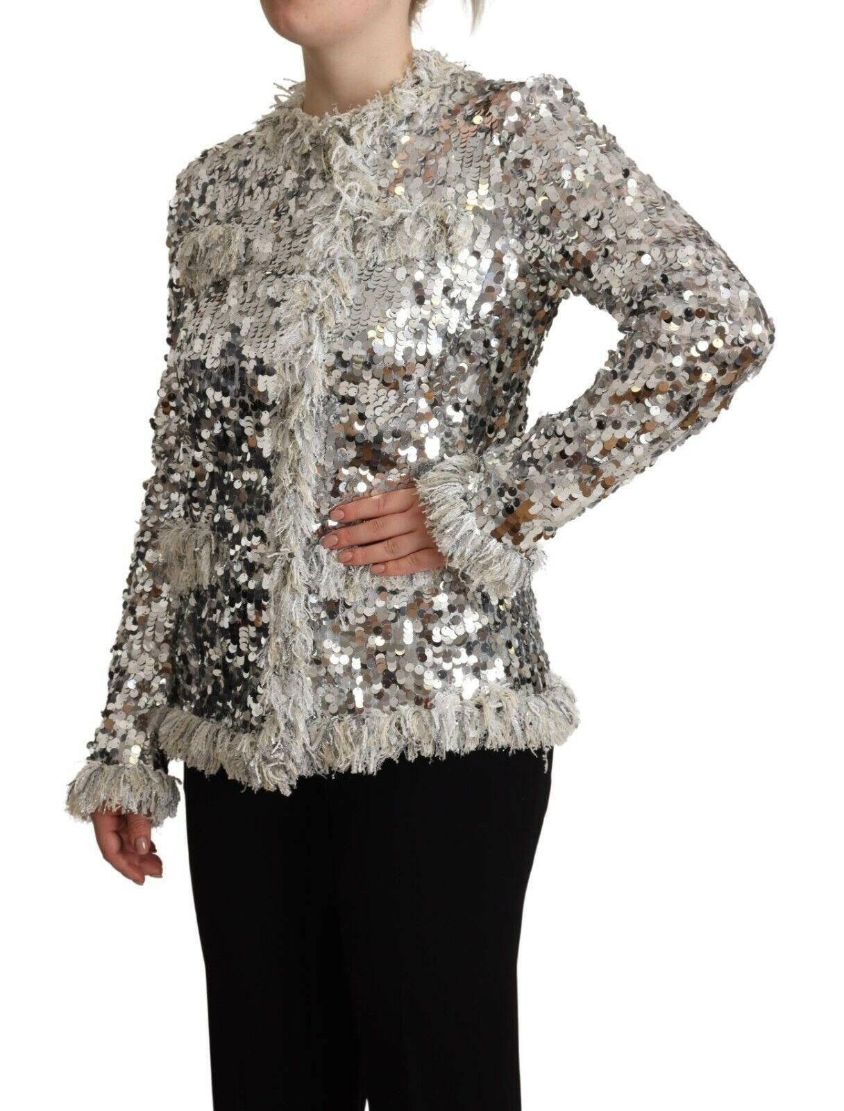 Dolce &amp; Gabbana Chic Veste Manteau à Paillettes Argentées
