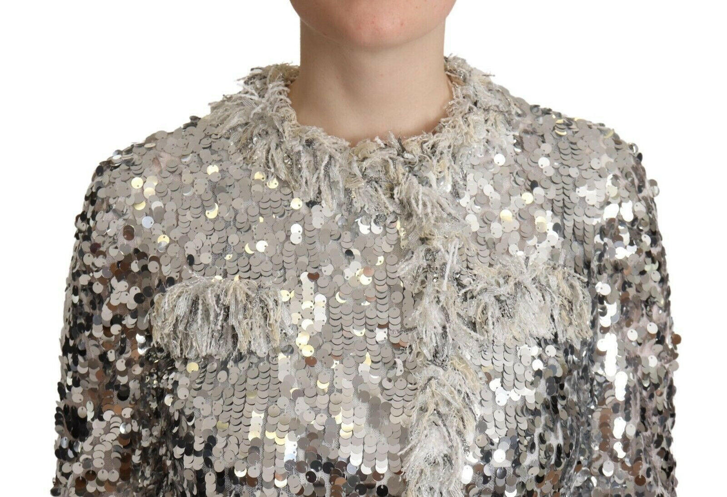 Dolce &amp; Gabbana Chic Veste Manteau à Paillettes Argentées