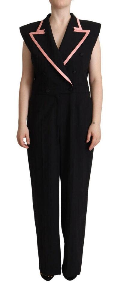 Dolce &amp; Gabbana Schwarzes ärmelloses Jumpsuit-Kleid aus Wollmischung