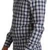 Dolce & Gabbana Blue White Check Cotton Slim Fit GOLD Shirt