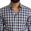 Dolce & Gabbana Blue White Check Cotton Slim Fit GOLD Shirt