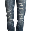 Dolce &amp; Gabbana – Boyfriend-Skinny-Jeans im Used-Look in Blau
