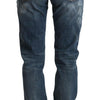 Dolce &amp; Gabbana – Boyfriend-Skinny-Jeans im Used-Look in Blau