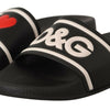 Dolce & Gabbana Black Leather I Love D&G Slides Sandals