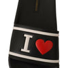 Dolce & Gabbana Black Leather I Love D&G Slides Sandals