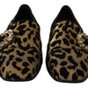 Dolce & Gabbana Gold Leopard Print Crystals Loafers Shoes