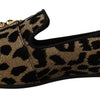 Dolce & Gabbana Gold Leopard Print Crystals Loafers Shoes